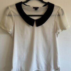 Ann Taylor Blouse XXSP | White & Black Contrast Top